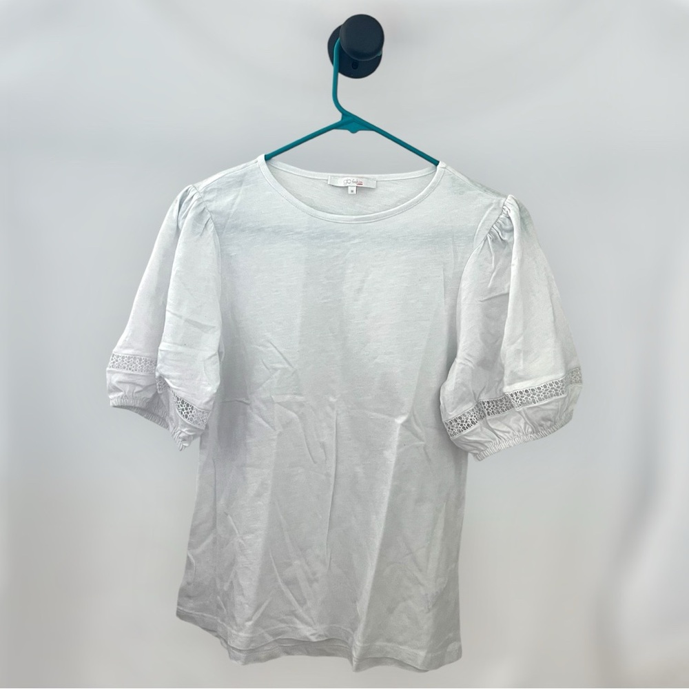 ◻️GB FASHION: Women’s M, white scoop neck blouse with poofy sleeves, preowned◻️
